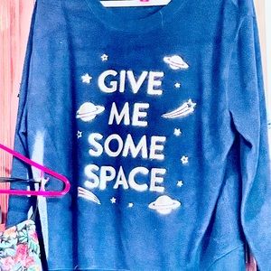 Give me some space RARE Silver SOFT Pullover Graphic Print Fleece XXXL NWOT